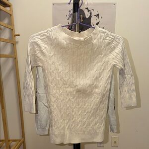 LOFT Ivory Shimmery Cable Knit Sweater